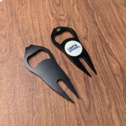 black magnetic golf metal divot tool with custom ball marker
