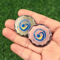 hand made hammered edge golf ball marker with UV printing logo