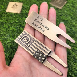 anti brass engraved custom logo golf divot repair tool