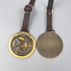 antique gold metal embossed logo bag tag